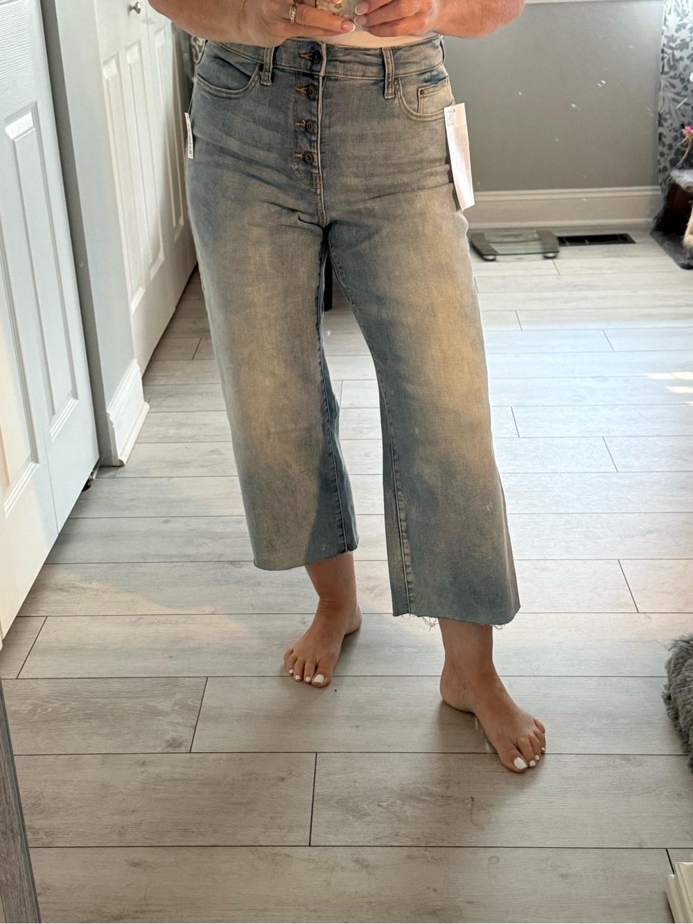 Daily Ritual Denim Light Blue Button-Fly Cropped Wide-leg Jeans, NWTs